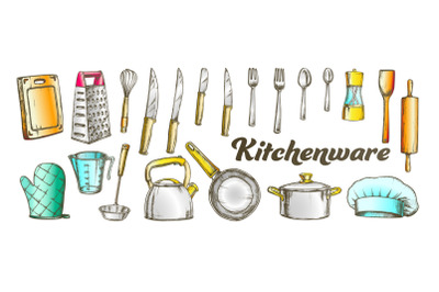 Kitchenware Utensils Collection Color Set Vector