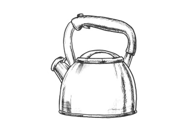 Teapot For Cook Hot Drink Kitchenware Ink Vector