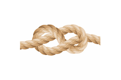 Realistic Rope Line Eith Knot. Yellow Twisted Ropes Set, Isolated On White Background. Vector Illustration