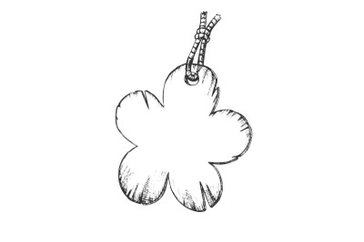 Label In Flower Form Hanging On Rope Ink Vector