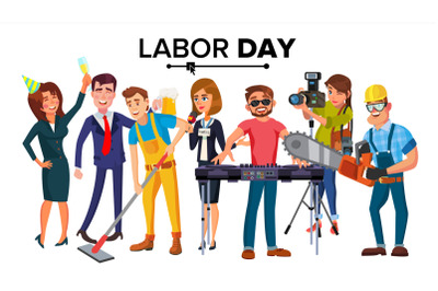 Labor Day Vector. Group Of People. Modern Jobs. Different Professions. Flat Isolated Cartoon Character Illustration