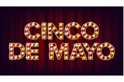 Cinco De Mayo Poster Vector. Carnival Glowing Lamps. For Night Party Poster Design. Vintage Illustration