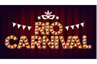 RIO Carnival Background Vector. Carnival Vintage Style Illuminated Light. For Night Party Poster Design. Vintage Illustration