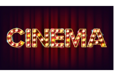 Cinema Background Vector. Retro Cinema Shining Light Sign. For Theater, Cinematography Advertising Design. Vintage Illustration