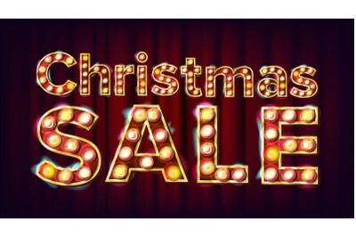 Christmas Sale Sign Vector. 3D Electric Glowing Digit. Flyer&2C; Banner&2C; Brochure Template. Christmas Holidays Advertising. Illustration