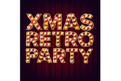 Christmas Retro Party Invitation Sign Vector. 3D Electric Glowing Digit. 3D Electric Glowing Digit. Poster, Brochure Template. Illustration