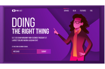 Doing The Right Thing Landing Page Concept Vector. Woman. Creative Idea. Business Coworking. Workflow Management. Template Illustration