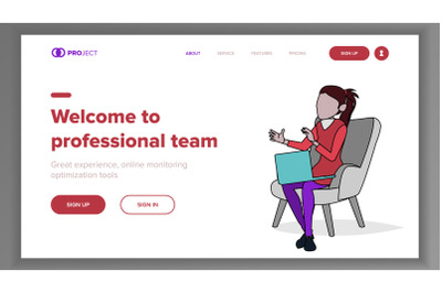 Professional Team Landing Page Concept Vector. Line. Business Processes. Office Webpage. Achieve The Goal. Commercial Template Illustration