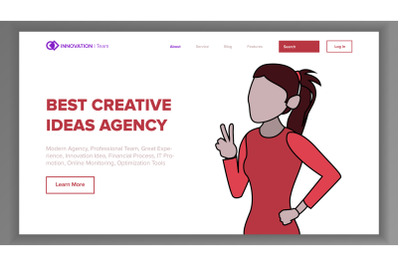 Modern Landing Page Concept Vector. Line Woman. Main Website Page Design. Digital Office. Modern Style. Analyzing Statistics. Developer Interface. Template Illustration