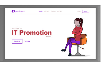 Modern Landing Page Concept Vector. Woman. Line. Main Website Page Design. Consumerism Template Illustration