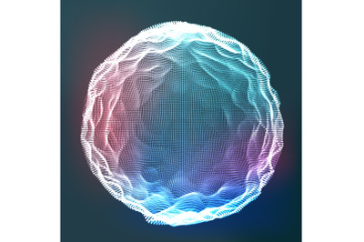 Glowing Abstract Sphere Vector. Data Wireframe. Explosion. Flowing Particles. Illustration