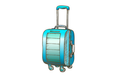 Suitcase On Wheels With Handle Color Vector