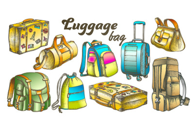 Luggage Collection Color Set Vector