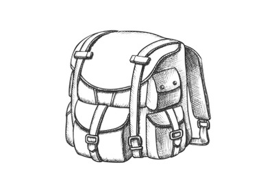 Tourist Travel Backpack Suitcase Monochrome Vector