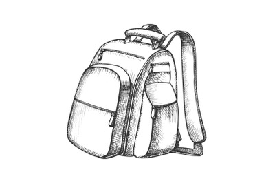 Modern Tourist Backpack Suitcase Monochrome Vector