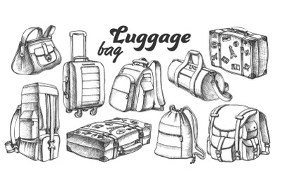 Collection Of Different Luggage Ink Set Vector