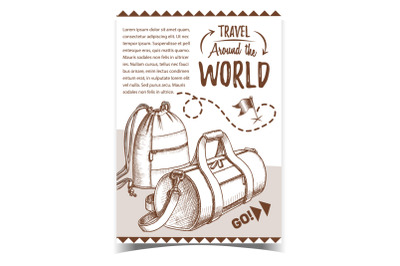 Travel World Advertising Poster With Bags Vector