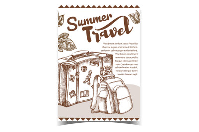 Summer Travel Luggage On Advertising Banner Vector