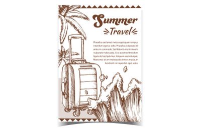 Summer Travel Suitcase On Wheels Poster Vector