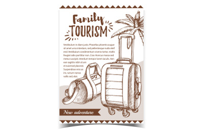 Family Tourism Luggage On Advertise Poster Vector