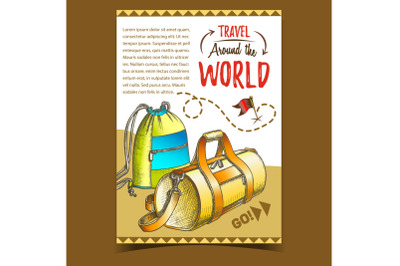 Travel World Advertising Poster With Bags Vector