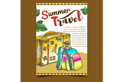 Summer Travel Luggage On Advertising Banner Vector