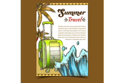 Summer Travel Suitcase On Wheels Poster Vector