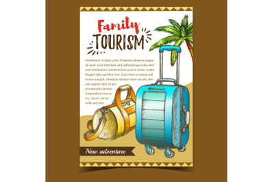 Family Tourism Luggage On Advertise Poster Vector