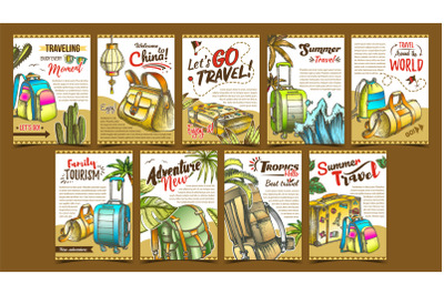 Tropic Summer Travel Collection Posters Set Vector