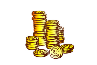 Coins Pile Stacked, Metal Money Monochrome Vector