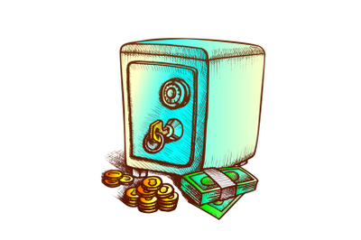 Money Banknotes, Coins And Metal Safe Ink Vector