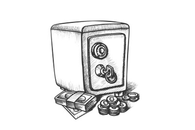 Money Banknotes, Coins And Metal Safe Ink Vector