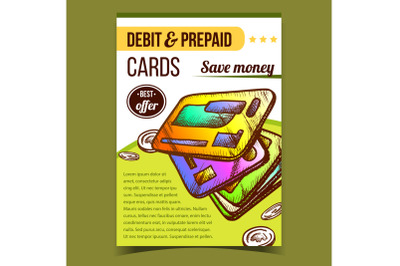 Debit And Prepaid Cards Advertising Poster Vector