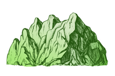 Color High Mountain Crag Landscape Hand Drawn Vector