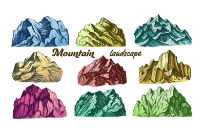 Color Mountain Landscape Set Vintage Vector