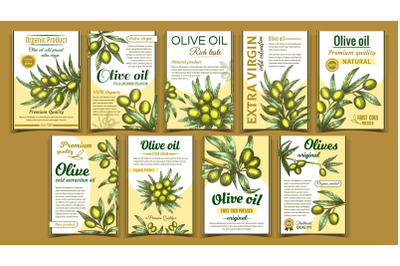 Olives Original Organic Product Poster Set Vector