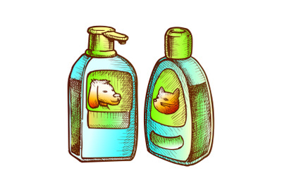 Shampoo Bottles For Cat And Dog Monochrome Vector