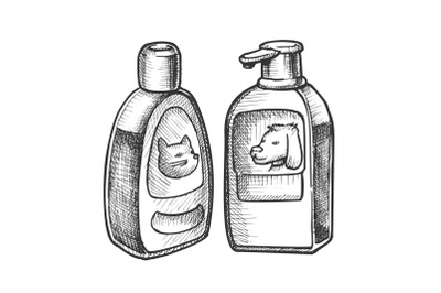 Shampoo Bottles For Cat And Dog Monochrome Vector