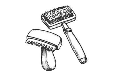 Animal Grooming Hair Brushes Monochrome Vector