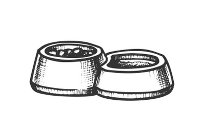 Pet Bowl With Food And Water Monochrome Vector