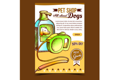 Pet Shop Dogs Accessories Advertise Banner Vector