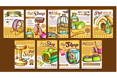 Pet Shop Assortment Advertising Posters Vector