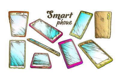 Smartphone Technology Gadget Set Color Vector