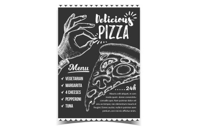 Delicious Pizza Menu And Gesture Ok Poster Vector