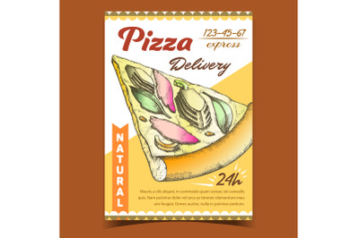 Delicious Natural Pizza Advertising Poster Vector