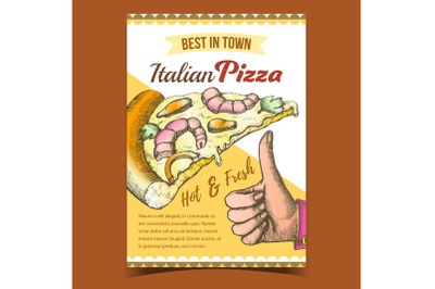 Seafood Italian Sliced Pizza On Poster Vector