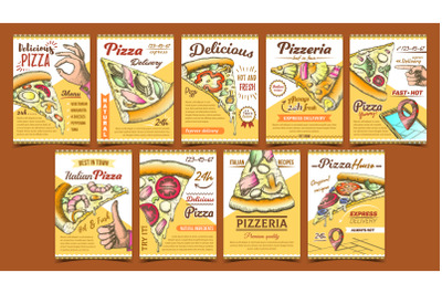 Pizzeria Collection Different Posters Set Vector