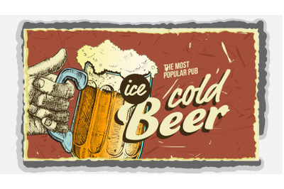 Hand Holding Ice Cold Foamy Beer Glass Vector