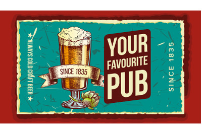 Beer Glass Favorite Pub Advertising Poster Vector