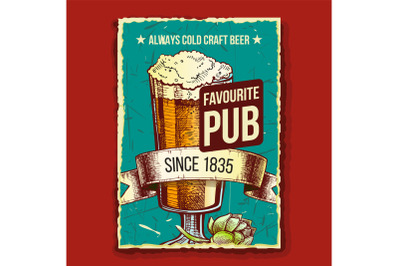 Beer Glass Favorite Pub Advertising Poster Vector